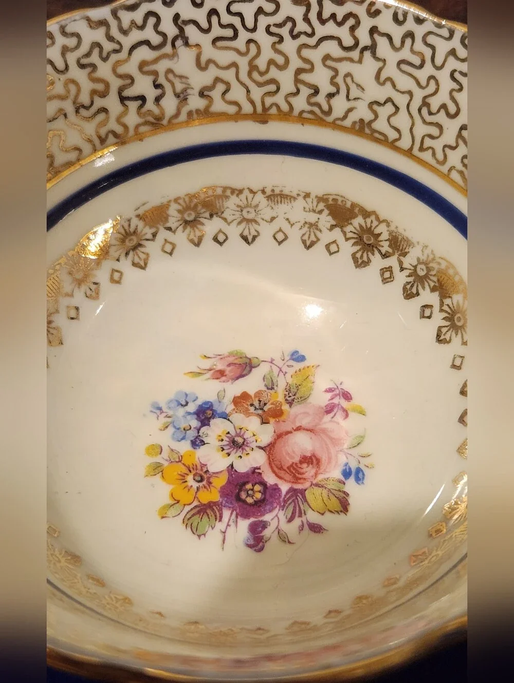 Vintage Aynsley England Bone China Cobalt Blue Gold Filigree Floral Cup & Saucer